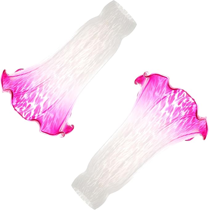 Lily Flower Glass Lampshade Replacement, 2 Pack,Tulip Style Table Floor Lamp Shade Replacement 4.2" x 4.2" x 6.7" (White Red)