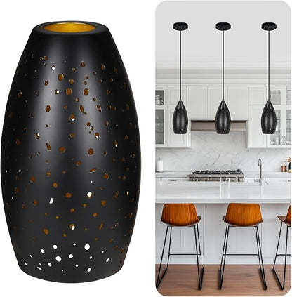 Pendant Light Lamp Shade Replacement with 1-5/8" Fitter, ALUCSET Metal Lampshade Height 7.8 in Diameter 4.7 in Oval Shaped Etched Cover for Pendant Kitchen Wall Sconce Chandelier Vanity Light 1-Pack