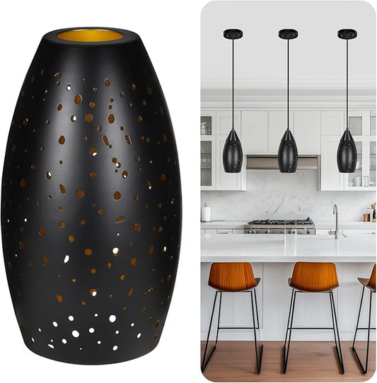 Pendant Light Lamp Shade Replacement with 1-5/8" Fitter, ALUCSET Metal Lampshade Height 7.8 in Diameter 4.7 in Oval Shaped Etched Cover for Pendant Kitchen Wall Sconce Chandelier Vanity Light 1-Pack