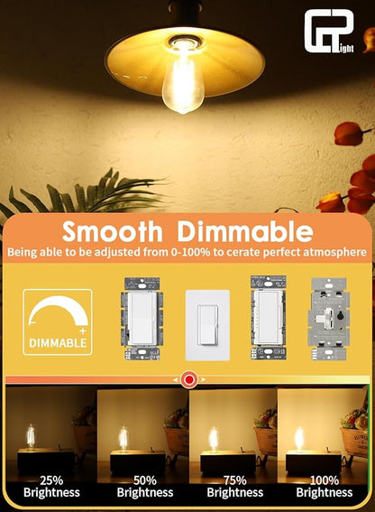 CRLight 8 Pack Vintage Dimmable LED Edison Bulbs, 2700K Warm White 8W 800LM Equivalent 80W Incandescent, E26 ST58 = ST19 Clear Glass Antique Decorative Filament Light