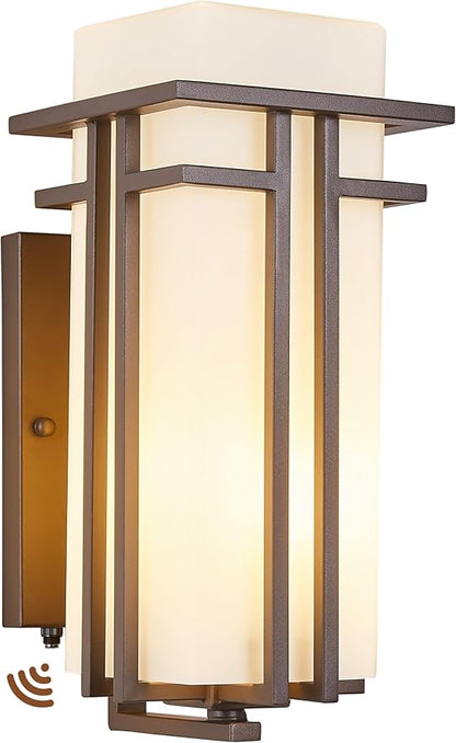 15.35" H Matte Brown Outdoor Wall Light Large Outdoor Wall Lantern Oil Rubbed Bronze Exterior Light Fixture Waterproof Metal with Frosted Glass Sconce Light for Porch Garage Front Door, Brown (Large)