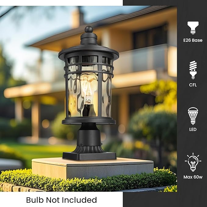 Post Lights Aluminum Pillar Lights Outdoor 14.6 Post Lantern with Water Ripple Glass for Garden Patio Pathway E26 Socket 2-Pack