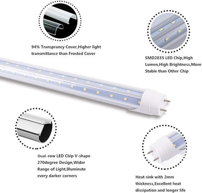 5FT T8 LED Tube Light Bulb 48W 6000K Cool White G13 Bi-Pin Dual Row LEDs T8 T10 T12 Fluorescent Replacement Ballast Bypass,Double Ended Power 5 Foot Shop Lights (15 Pack)