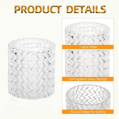 Corrugated Clear Glass Lamp Shades with 1-5/8 inch Fitter 3 Packs,Wave Cylinder Glass Shade Covers Replacement Globe for Pendant Light fixtures Vanity Lights Wall Sconces Chandelier