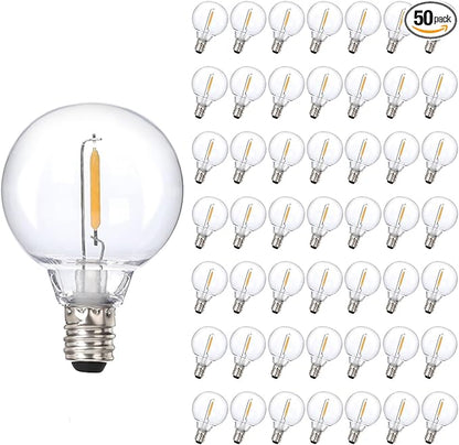 50pack G40 LED Replacement Light Bulbs 120V 0.6W E12 Screw Base Shatterproof Globe Bulbs for Outdoor String Lights Dimmable Edison Light Bulbs for Patio Decor, 2700K Warm White
