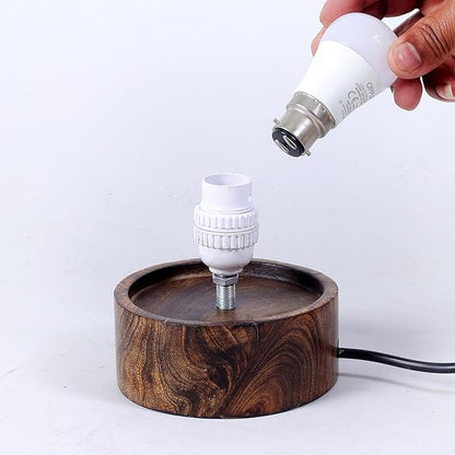Bedside Small Lamp Wood Base Round Fabric Shade Table Lamp for Living Room, Desk, Lamp for Living Room, Bedside Lamp, Room Decor, Wooden Base Grey Color