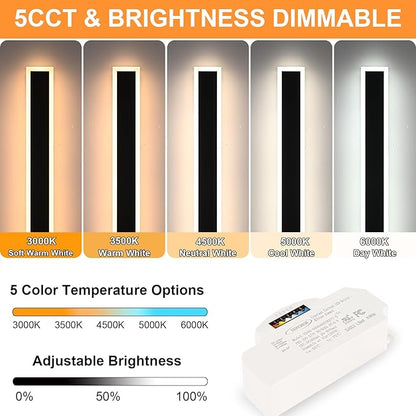 2 Pack 32In Outdoor LED Linear Wall Lights Exterior Lighting Fixtures 5CCT Dimmable Modern Outdoor Linear Wall Sconce IP65 Waterproof Black Long LED Exterior Garage Light for Front Door House
