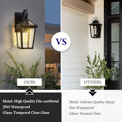 Outdoor Light Fixtures Wall Mount, Waterproof Exterior Wall Lanterns with Glass, Outside Wall Sconces, Front Porch Lights for House Garage Doorway Patio (Small, 2Pack)