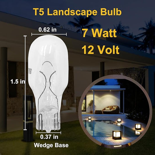 12-Pack 12 Volt 7 Watt Low Voltage T5 Landscape Light Bulbs for Malibu Lights Landscape, Appliance, RV, Outdoor,Lamp -2800K Warm White,CRI 85 (Clear)