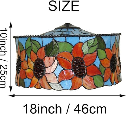 18 Inch Lamp Shade Replacement, Only Tiffany Stained Glass Lamp Chimney Straw Hat Floral Design, Baroque Rose Sunflower Orange Green Beige Fit for Table Lamp Pendant Light Floor Lamp,C