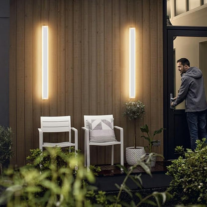 2 Pack 39.4In Long Outdoor Wall Light,Modern Outdoor Wall Sconces IP65 Waterproof Linear Exterior Wall Lights 3000K for Porch House Courtyard(White)