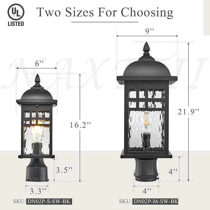 Outdoor Post Light Hard Wired Black Aluminum Pole Lights Outdoor 16 Inch Height Waterproof Column Lighting for Garden Pathway and Fence