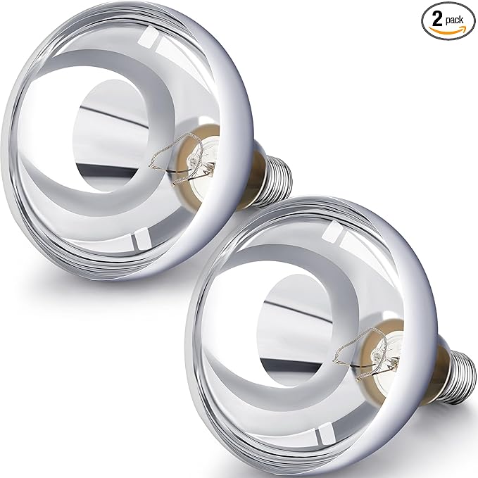 VIHOSE 2 Pack 250 Watt Heat Lamp 120v R40 Heat Lamp Bulbs Glass Incandescent Light Bulbs Incandescent Heating Lightbulbs for Reptiles Chicks Food Puppies Bathroom, Use E26 Base (Silver)