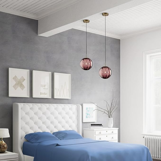 KCO Lighting Modern Globe Pendant Light Contemporary Small Gold Pendant Lighting Kitchen Island Lights Small Glass Hanging Lights (Burgundy-7.9”)
