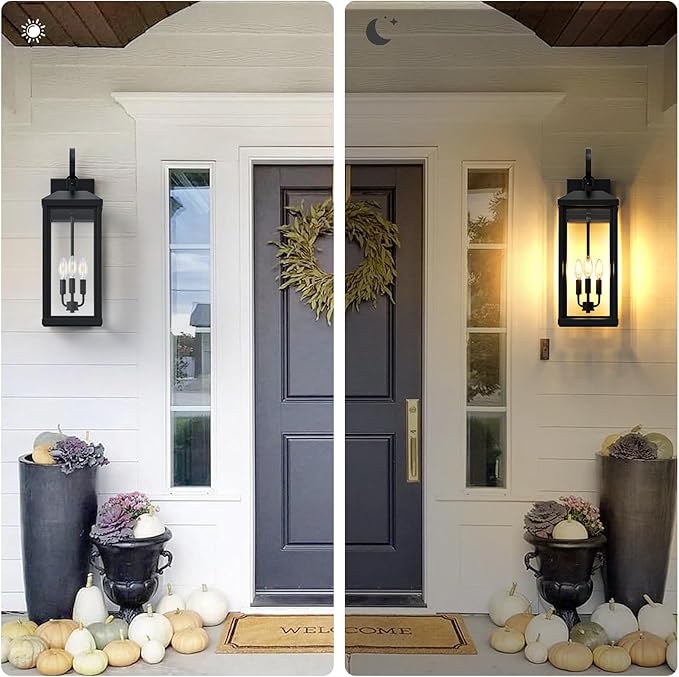 24Inch Extra Large Outdoor Wall Light 3-Light, Waterproof Black Exterior Lighting Fixtures Outdoor Porch Lighting Wall Mount, Modern Exterior Wall Sconce Outside Coach Light for Garage House, 1Pack