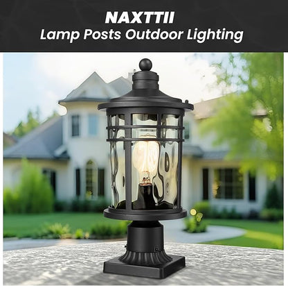 Post Lights Aluminum Pillar Lights Outdoor 14.6 Post Lantern with Water Ripple Glass for Garden Patio Pathway E26 Socket 2-Pack