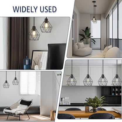 2 Pack Black Pendant Lights Kitchen Island, Modern Farmhouse Hanging Light Fixture with Metal Cage Shade, Industrial Pendant Light for Kitchen Dining Area Entryway, Adjustable Height