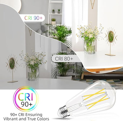 Edison Bulbs Dimmable, E26 LED Bulb 60 watt Equivalent, Cool White 4000K, ST58 Vintage Light Bulbs, 90+ CRI, 6W 600LM, E26 Medium Base, Clear Glass, 24 Pack