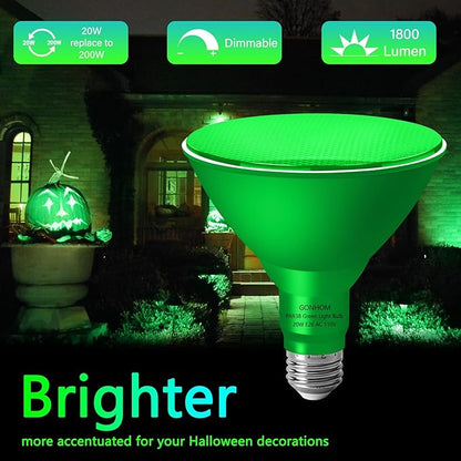PAR38 Flood Lights Outdoor,Dimmable LED Flood Light Bulbs,20W(Equivalent to 200W),E26 Base,Outdoor Porch,Holiday Lighting,LED Flood Light Bulb for Halloween,Christmas,4 Pack Green