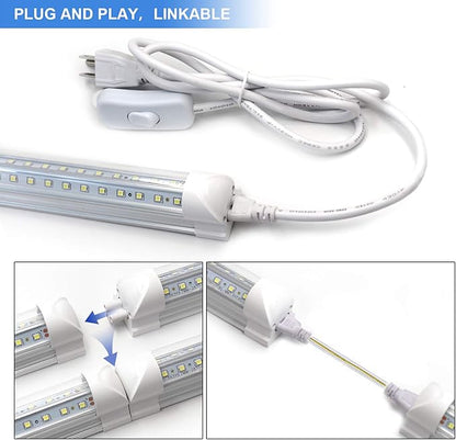 10-Pack 8ft LED Shop Light Fixture - 90W T8 Integrated LED Tube Light - 6500K 12000LM V-Shape Linkable - High Output - Clear Cover - Plug and Play - 270 Degree Lighting for Garage, Shop, Barn