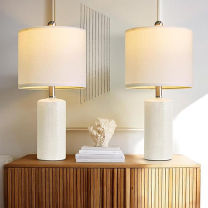 20.5" Small Table Lamps for Living Room Lamp Set of 2 Ceramic Lamps for Bedroom Bedside Lamps Modern Boho Lamps for Night Stands Farmhouse Nightstand Lamp Side End Table Lamp, White