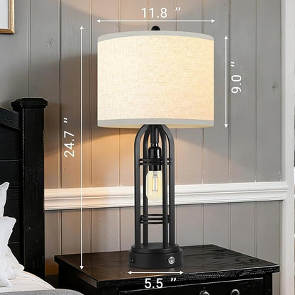 Bedroom Lamps Set of 2, Side Table Lamp, 3-Way Dimmable Touch Lamp, Stepless Dimming, Bedside Lamps with Charging Ports, Black Table Lamps for Living Room(Bulbs Included)