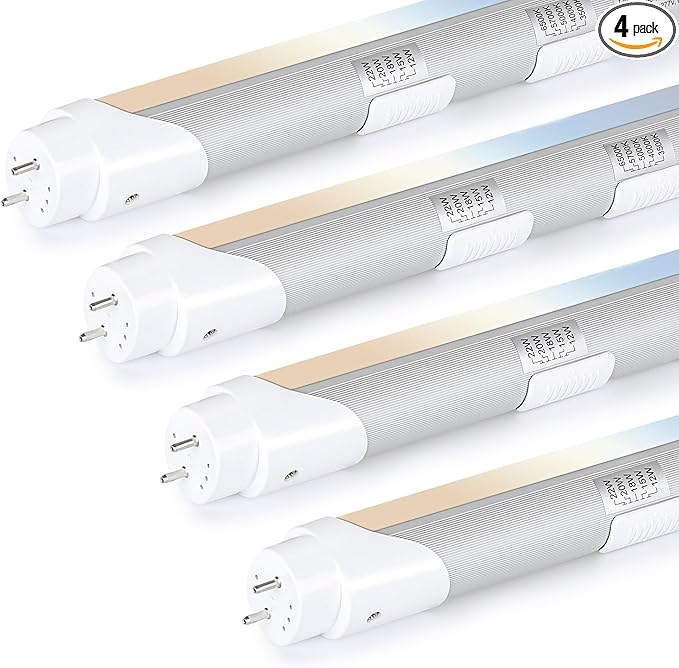 H&B Luxuries 4FT T8 LED Tube Light, Type A+B, 5 Power(12W-22W) & 5 Colors(3500K-6500K) All in 1,Plug and Play or Ballast Bypass, T8 T10 T12 Fluorescent Bulbs Replacement, ETL DLC (4 Pack)