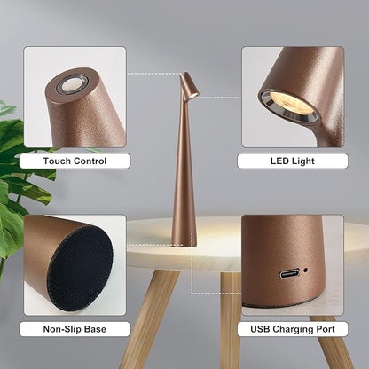 Cordless Small Table Lamps Set of 2,3 Levels Brightness Portable Desk Lamp,Rechargeable Battery Lights for Outdoor, Restaurant, Bedside, Baby Night Light,Gifts(Brown)