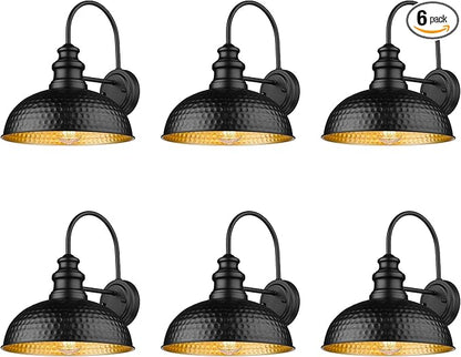 Outdoor Barn Lights, 11.4 Inch Farmhouse Exterior Lighting Fixture, Anti-Rust Waterproof Industrial Black Outside Wall Sconces, Industrial Outdoor Wall Light for Porch,Garage,Patio (Black, 6 Pack)