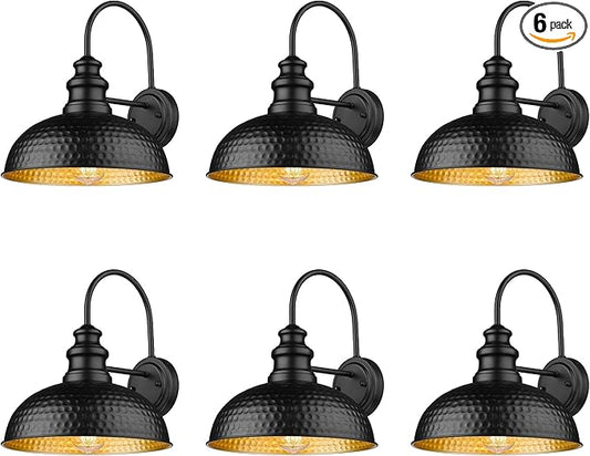 Outdoor Barn Lights, 11.4 Inch Farmhouse Exterior Lighting Fixture, Anti-Rust Waterproof Industrial Black Outside Wall Sconces, Industrial Outdoor Wall Light for Porch,Garage,Patio (Black, 6 Pack)