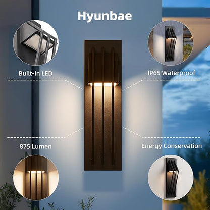 Hyunbae Outdoor Wall Sconce,17.7inch Modern Exterior Lighting Fixture Waterproof, 10W Dimmable LED Outdoor Porch Lights for House Garage Patio, Black, 3000K