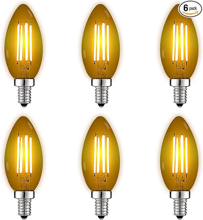 Luxrite E12 LED Filament Yellow Light Bulbs, 4.5W (40W Equivalent), Colored Glass Candelabra Bulb, UL Listed, E12 Base, Indoor Outdoor, Porch, Decoration, Party, Holiday, Event, Home Lighting (6 Pack)