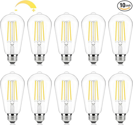 Brightever Edison Light Bulbs 60W Equivalent, Dimmable LED Bulb, 7W, 850LM E26 Vintage Light Bulbs 2700K Warm White, 90+CRI, ST58 Clear Glass Antique Filament LED Bulb for Home, 10 Pack