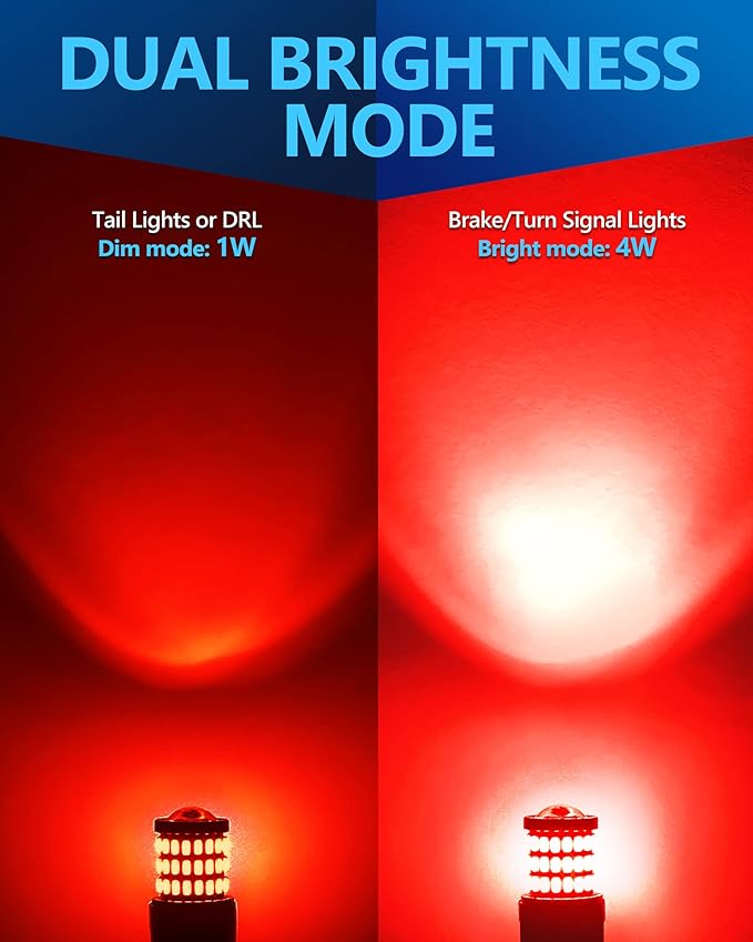 Yorkim 3157 Led Bulb Red 3157 Led brake bulb tail lights 3157 blinking brake lights with Projector 3056 3156 3057 4057 4157 T25 Led Bulbs red, Pack of 2
