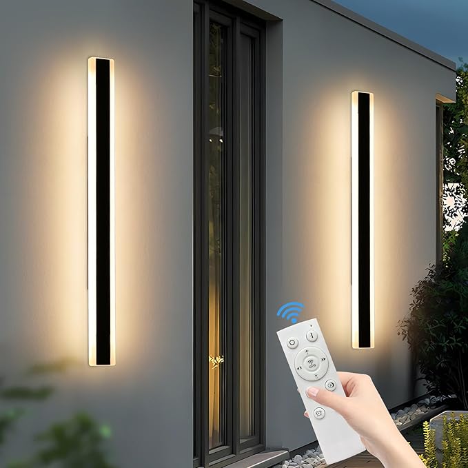 2 Pack Modern Outdoor Wall Light, 57inch Dimmable LED Linear Wall Sconce 3000K-6000K, IP65 Waterproof, Exterior Wall Mount Lighting for Porch, Patio, Yard, Garage with Remote Control