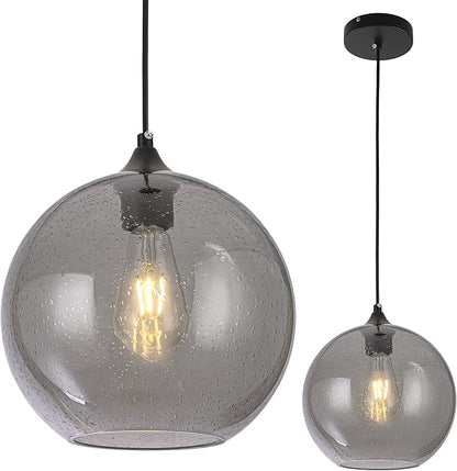 Grey Glass Pendant Lights Kitchen Island Lighting Modern Globe Pendant Light Fixtures Modern Pendant Lights for Kitchen Island Bedroom Living Dining Room Light Fixture-7.8inch