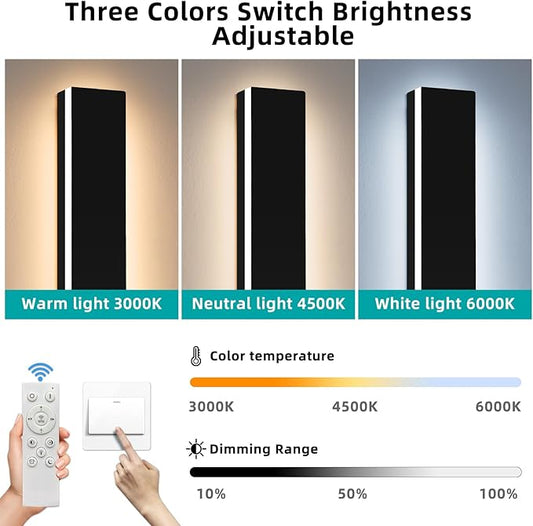 Upgrade Widened 2 Pack 39.3inch Outside Wall Mount Light Fixtures, 3000K-6000K Dimmable Modern LED Wall Sconce, IP65 Waterproof Long Strip Lighting for Porch, Patio, Garage with Remote Control