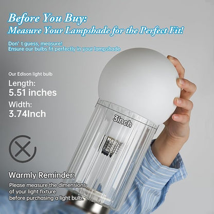 Frosted Edison Bulbs 60 Watt LED Equivalent, No Dimmable 6 Watt Light Bulbs, 2700k Soft White, E26 Standard Base LED Globe Bulb G30/G95 Vintage Bulbs, 2 Pack