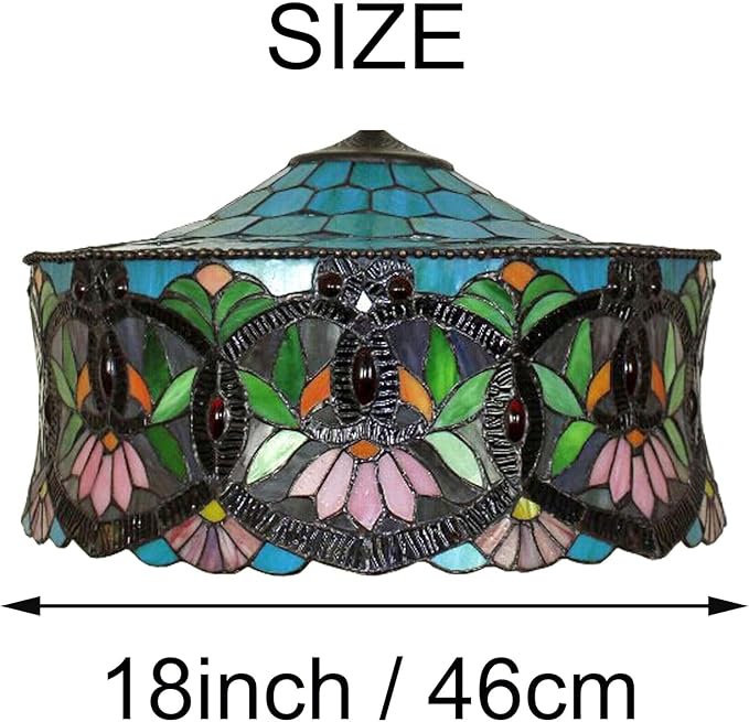 18 Inch Lamp Shade Replacement, Only Tiffany Style Stained Glass Lamp Chimney Straw Hat Floral Design, Baroque Rose Sunflower Orange Green Beige Fit for Table Lamp Pendant Light Floor Lamp,A