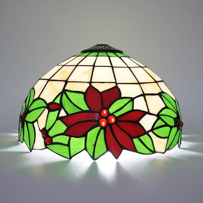 Tiffany Lamp Shade Replacement, 12 Inches Christmas Tree Red Flowers Stained Glass Vintage Handmade Cute Decor Ceiling Light Shade for Table Lamp Pendant Light
