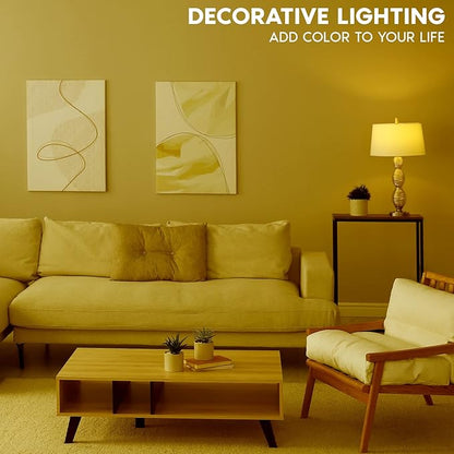 Luxrite E12 LED Filament Yellow Light Bulbs, 4.5W (40W Equivalent), Colored Glass Candelabra Bulb, UL Listed, E12 Base, Indoor Outdoor, Porch, Decoration, Party, Holiday, Event, Home Lighting (4 Pack)