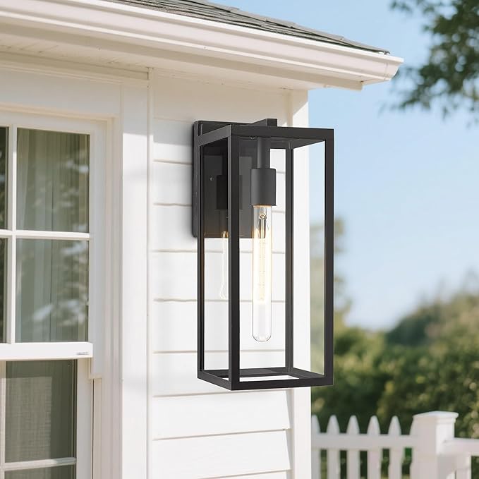 Bestshared Outdoor Wall Lights,15 Inch Exterior Wall Lanterns with Clear Glass, Anti-Rust Black Porch Lights Sconce,Weather Resistant Outdoor Lights for House, Garage, Doorway, Patio, E26 Base(3 Pack)