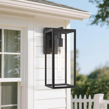 Bestshared Outdoor Wall Lights,15 Inch Exterior Wall Lanterns with Clear Glass, Anti-Rust Black Porch Lights Sconce,Weather Resistant Outdoor Lights for House, Garage, Doorway, Patio, E26 Base(3 Pack)