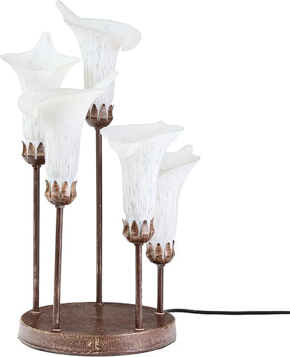 RIVER OF GOODS 19.5" H Calla Lily Bronze Base with White Glass Bell Shades Candlestick Table Lamp