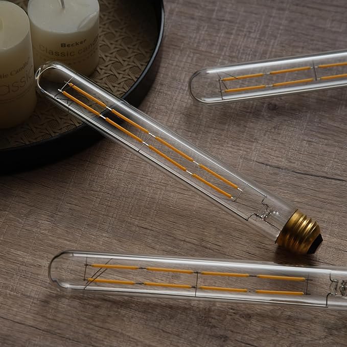 T10 Tubular Light Bulbs,E26 Dimmable Led Bulbs,8W Led Edison Bulb,75 Watt Equivalent,3000K Soft White,8.9 Inches Long Tube Light Bulb,6Pack.