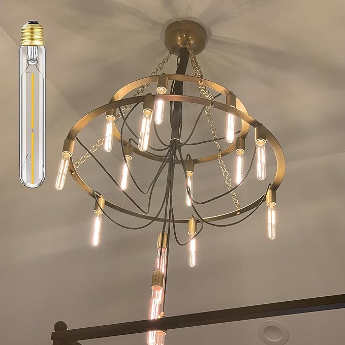 E26 Tubular LED Bulbs 4W, 3000K Soft White,Dimmable Edison Style Filament Light Bulb, T10 Vintage Bulb 40 Watt Equivalent, E26 Medium Base 400LM,Clear Glass Cover, 7.3in(185mm),4-Pack