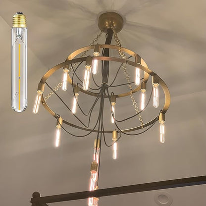E26 Tubular LED Bulbs 4W, 3000K Soft White,Dimmable Edison Style Filament Light Bulb, T10 Vintage Bulb 40 Watt Equivalent, E26 Medium Base 400LM,Clear Glass Cover, 7.3in(185mm),4-Pack