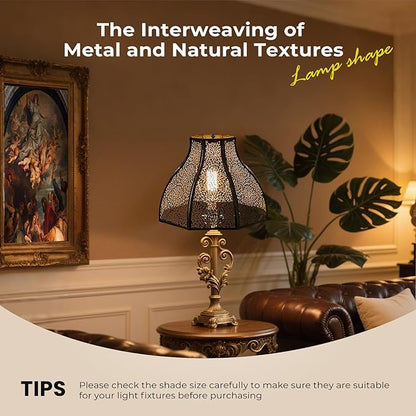 Metal large Bronze and Gold Lamp Shade, gothic rustic lamp shade,modern black 8-Petal Lotus Design lamp shades,5.32" Top Diameter, 13" Bottom Diameter, 9.5" Height, Etched Forest Pattern
