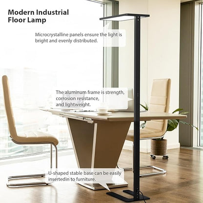 STERREN Modern LED Floor Lamp, 10000LM Touch Dimming Standing Lamp, 4000K Full Spectrum Eye-Care Reading Light Floor Standing, 76.8" Tall Lamp for Study Room, Office, Living Room, Bedroom (Black)