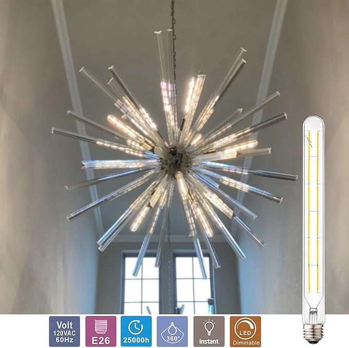 Leools T300 Dimmable Led Tubular Bulb 12W,Long Tube Edison Led Vintage Filament Bulb,100W Equivalent,4000K Daylight White,Cover E26 Medium Base,11.8inch,4pcs